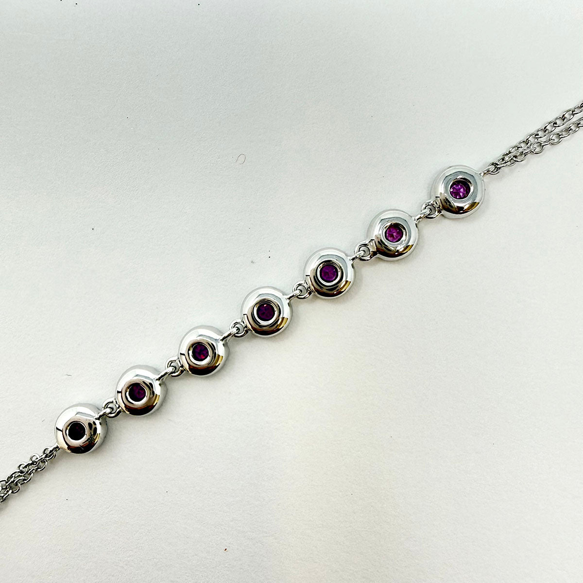 14K White Gold Bracelet with Pink Sapphire and Diamond
