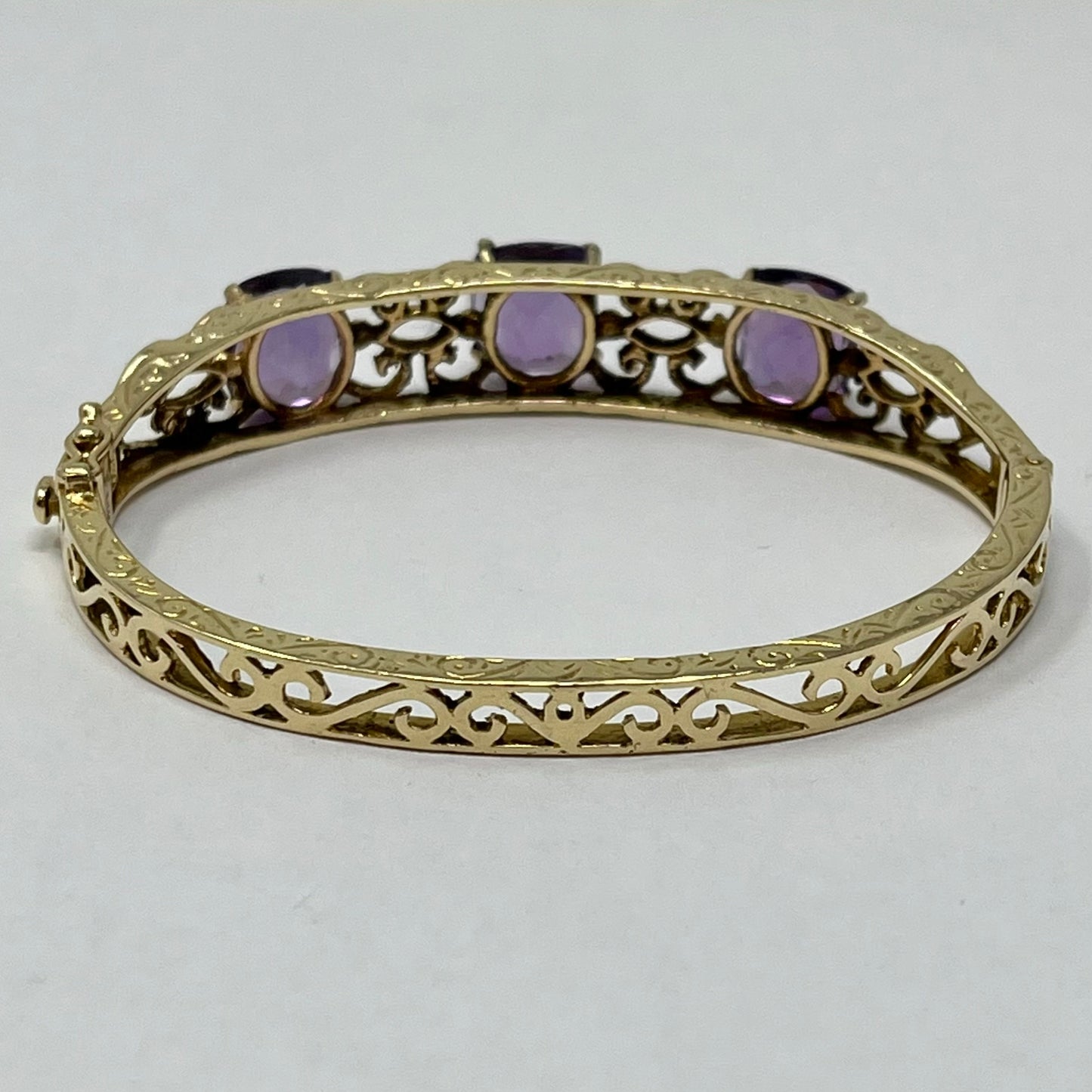 Vintage 14K White Gold Filigree Bracelet with 3 Amethyst