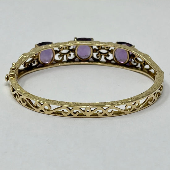 Vintage 14K White Gold Filigree Bracelet with 3 Amethyst