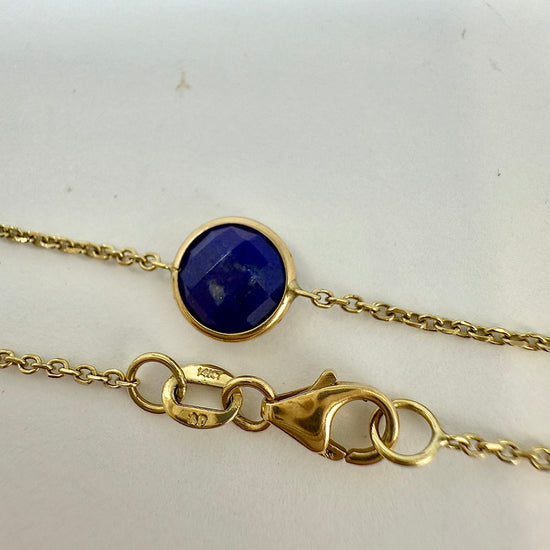 14K Gold 36" Lapis Station Necklace