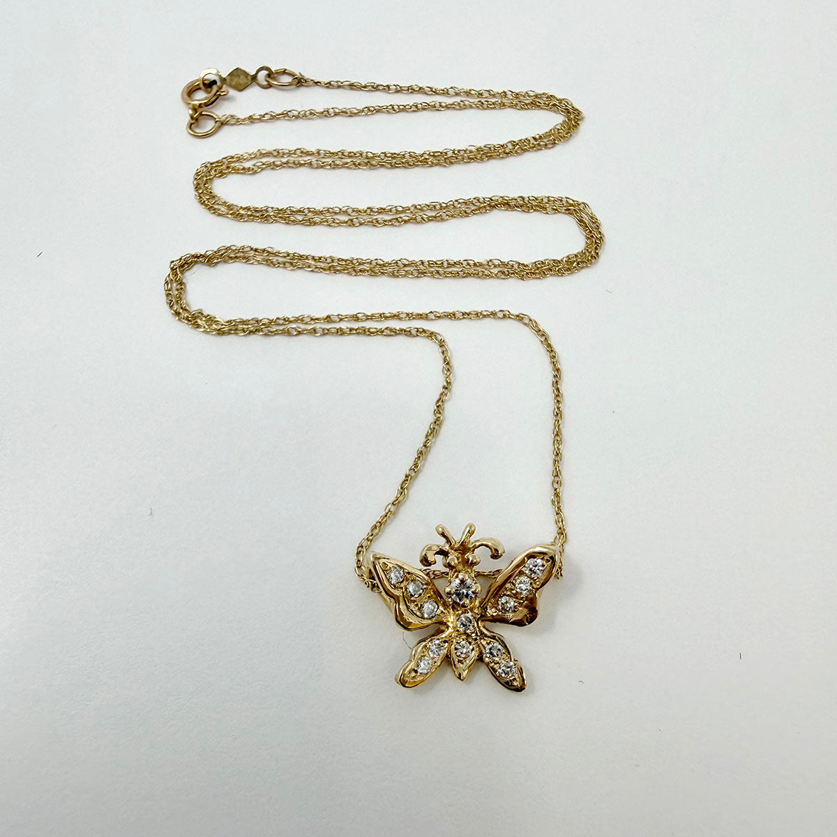 14K Gold Necklace with Diamond Embellished Butterfly Pendant