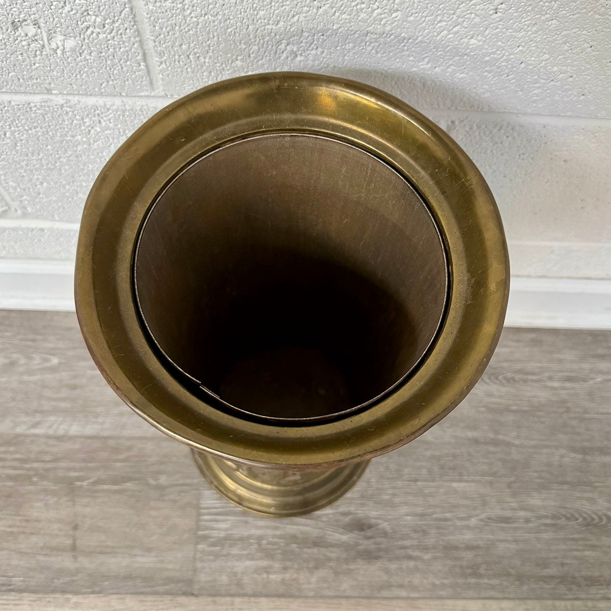 Brass Umbrella Stand with Fireplace Scene