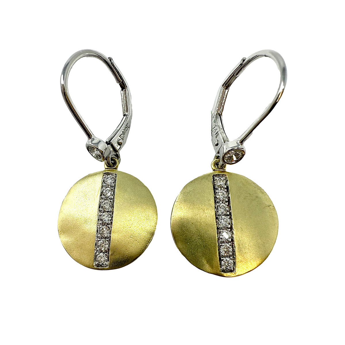 14K Gold  Dangle Disc Earrings with 0.27ct Diamonds