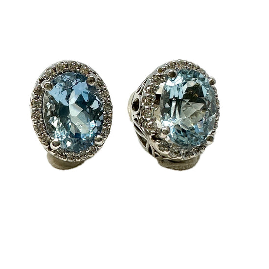 Sydel & Sydel 14K White Gold Earrings with Aquamarine and Diamond Halo