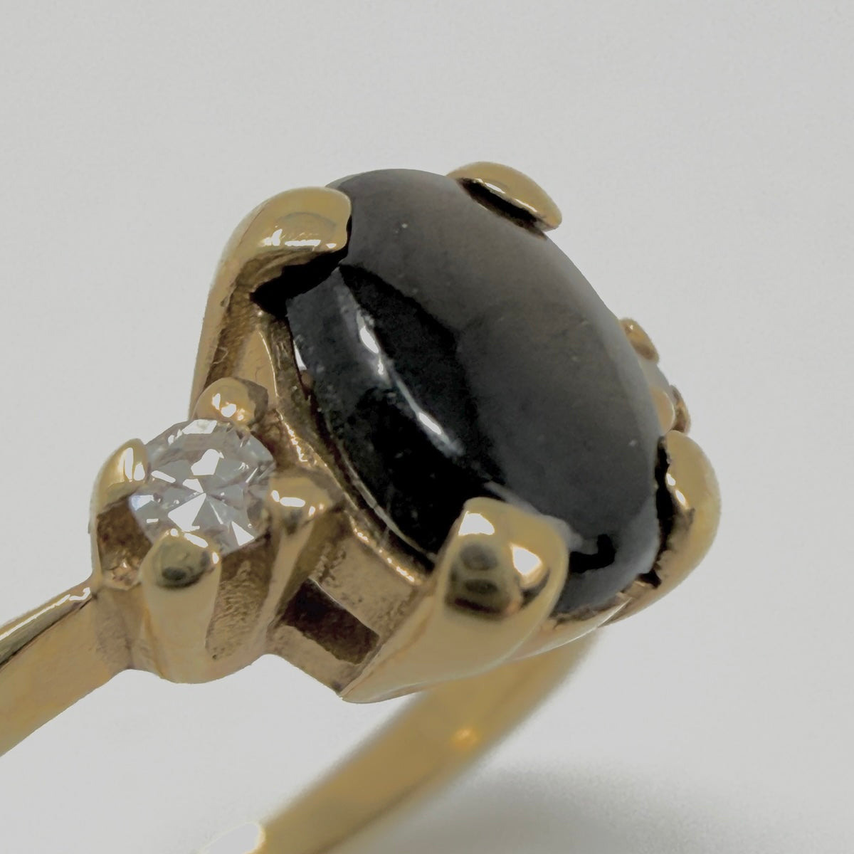14K Gold Ring with Black Star Sapphire and Diamond
