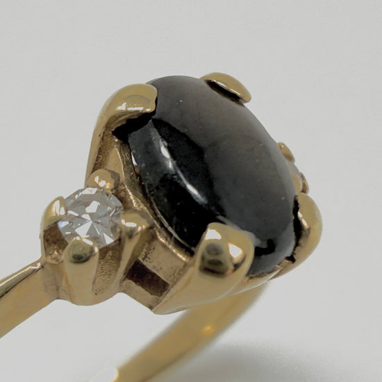 14K Gold Ring with Black Star Sapphire and Diamond