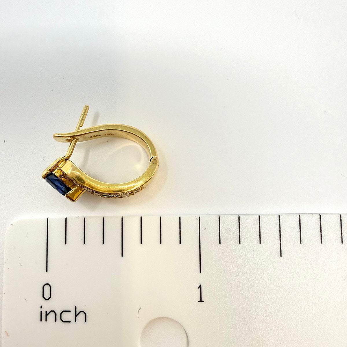 18K Yellow Gold Huggie Earrings With Sapphire and Diamonds