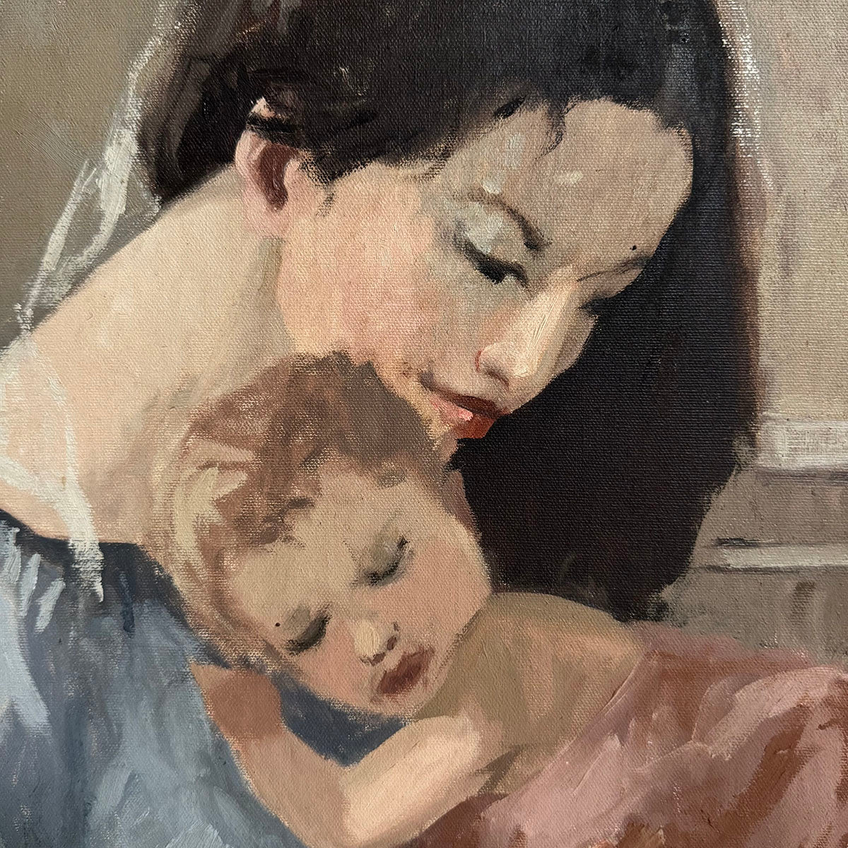 Framed Oil Painting "Mother & Child" signed