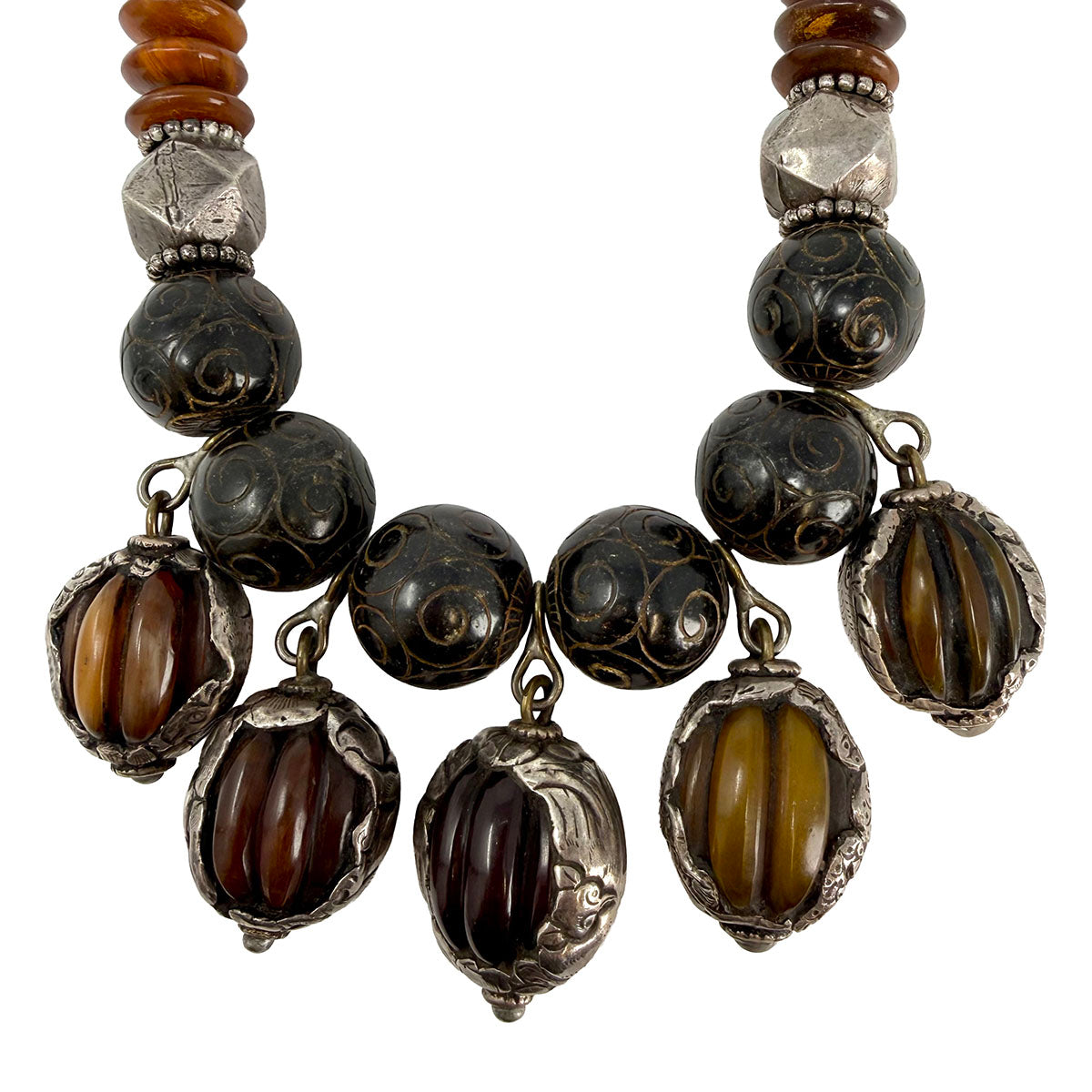 Masha Archer Amber Drop  in Silver Animal Setting Necklace