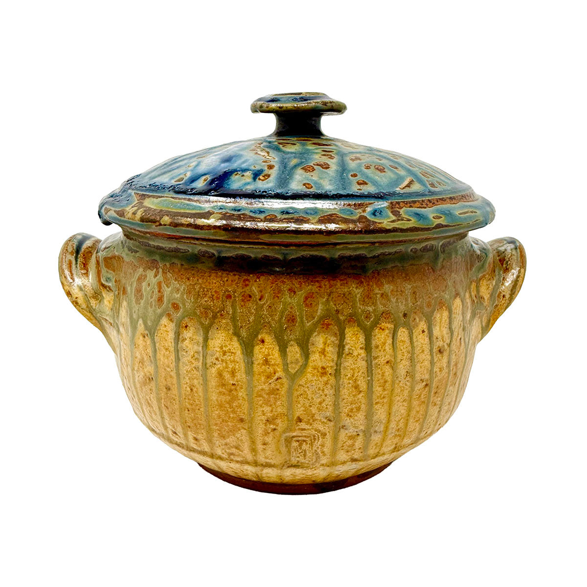 Handmade Ceramic Ash Glaze Lidded Jar Signed