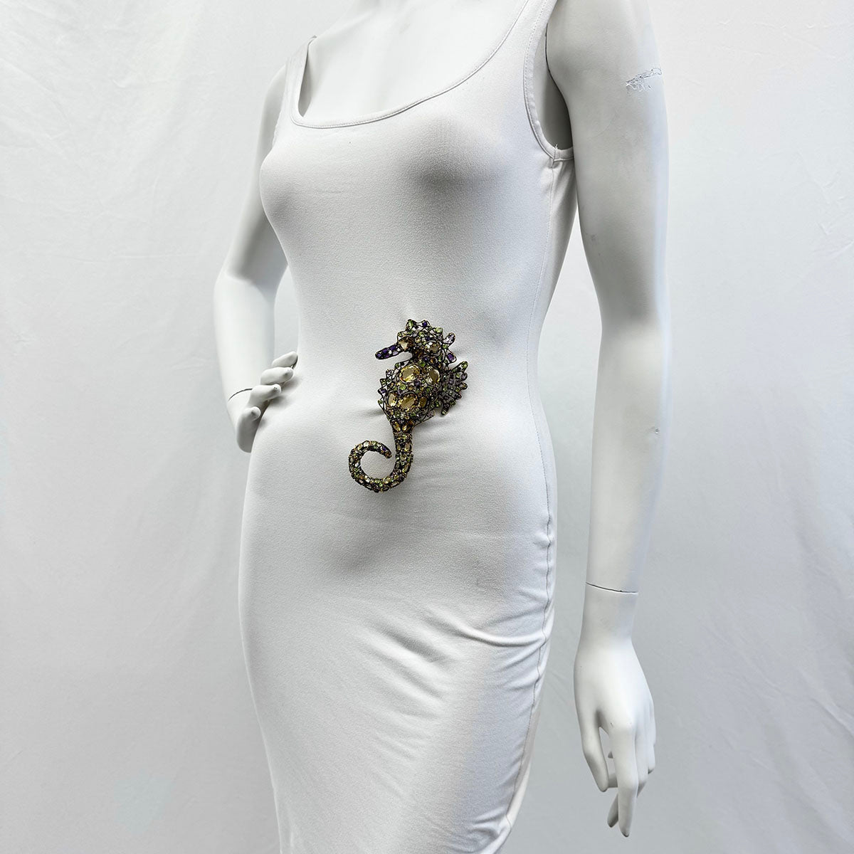 Iradj Moini Crystal and Rhinestone Gold Plated Seahorse Brooch