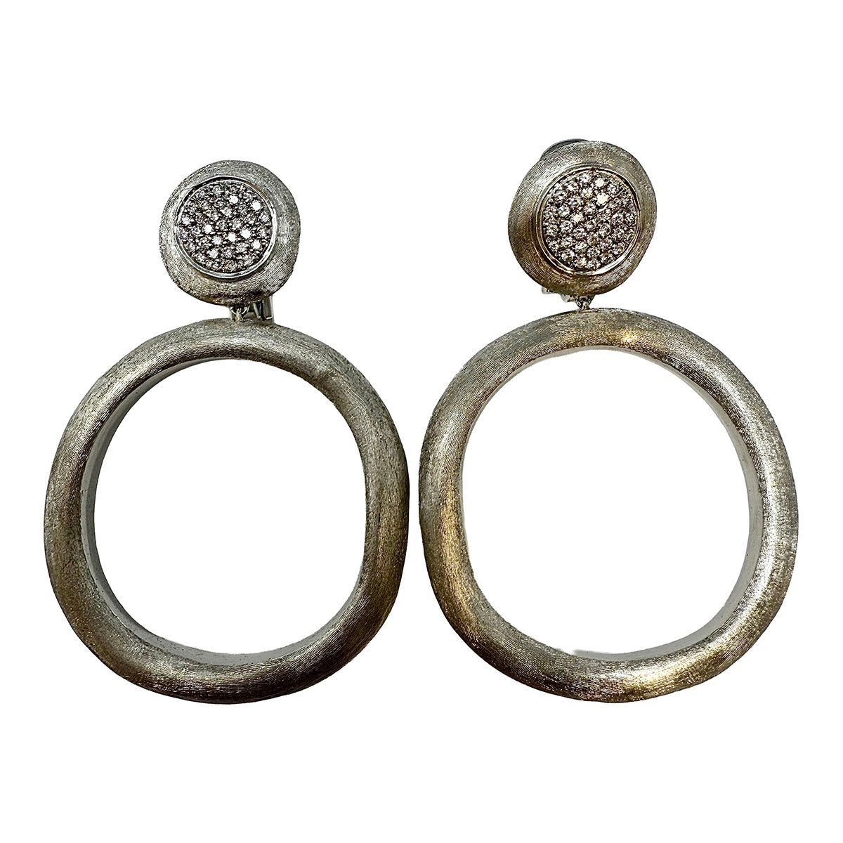 Marco Bicego 18K White Gold Brushed "Jaipur" Diamond Drop Earrings