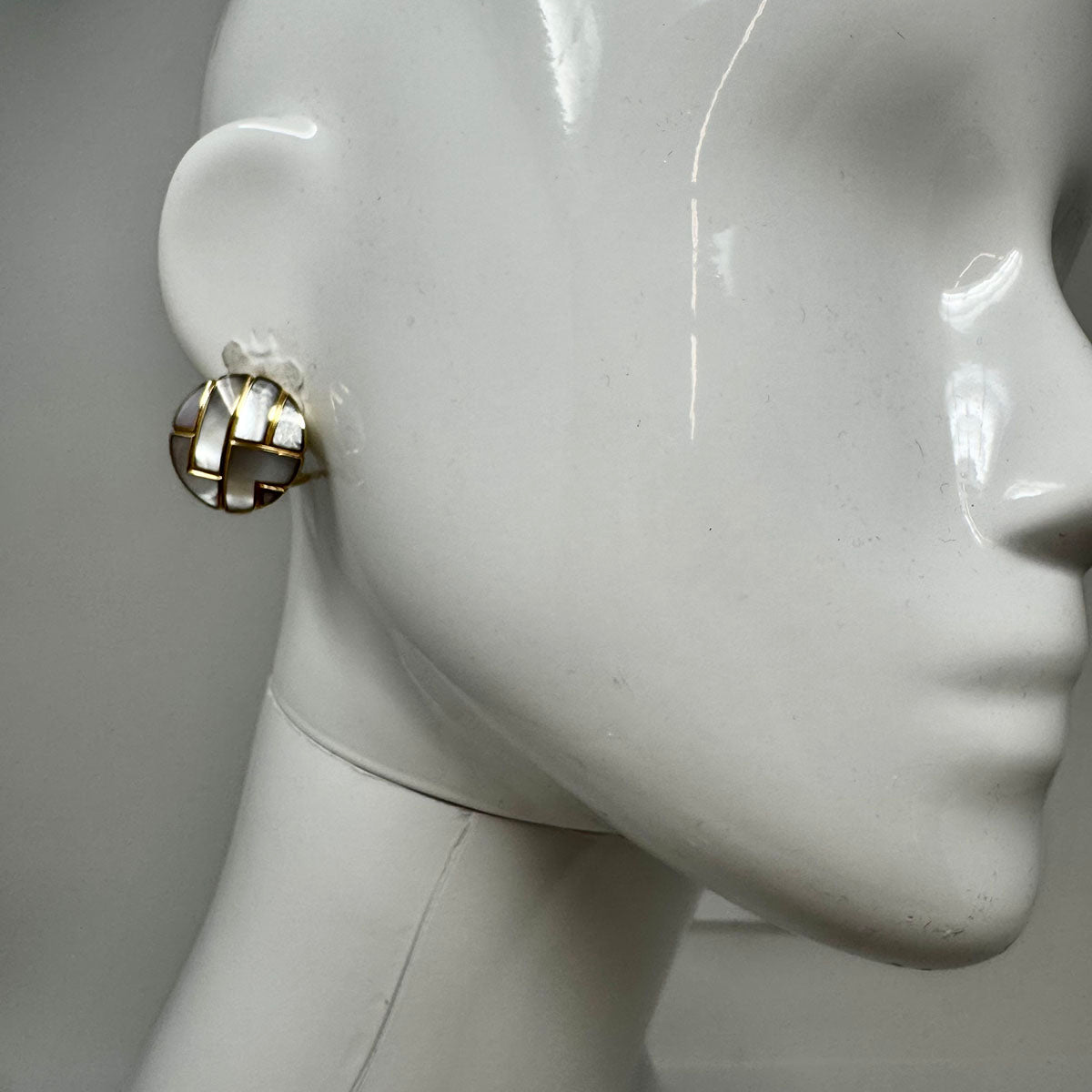 Asch Grossbardt 14K Gold Round Earrings with Mother of Pearl