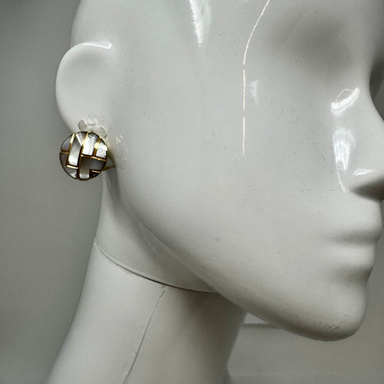 Asch Grossbardt 14K Gold Round Earrings with Mother of Pearl