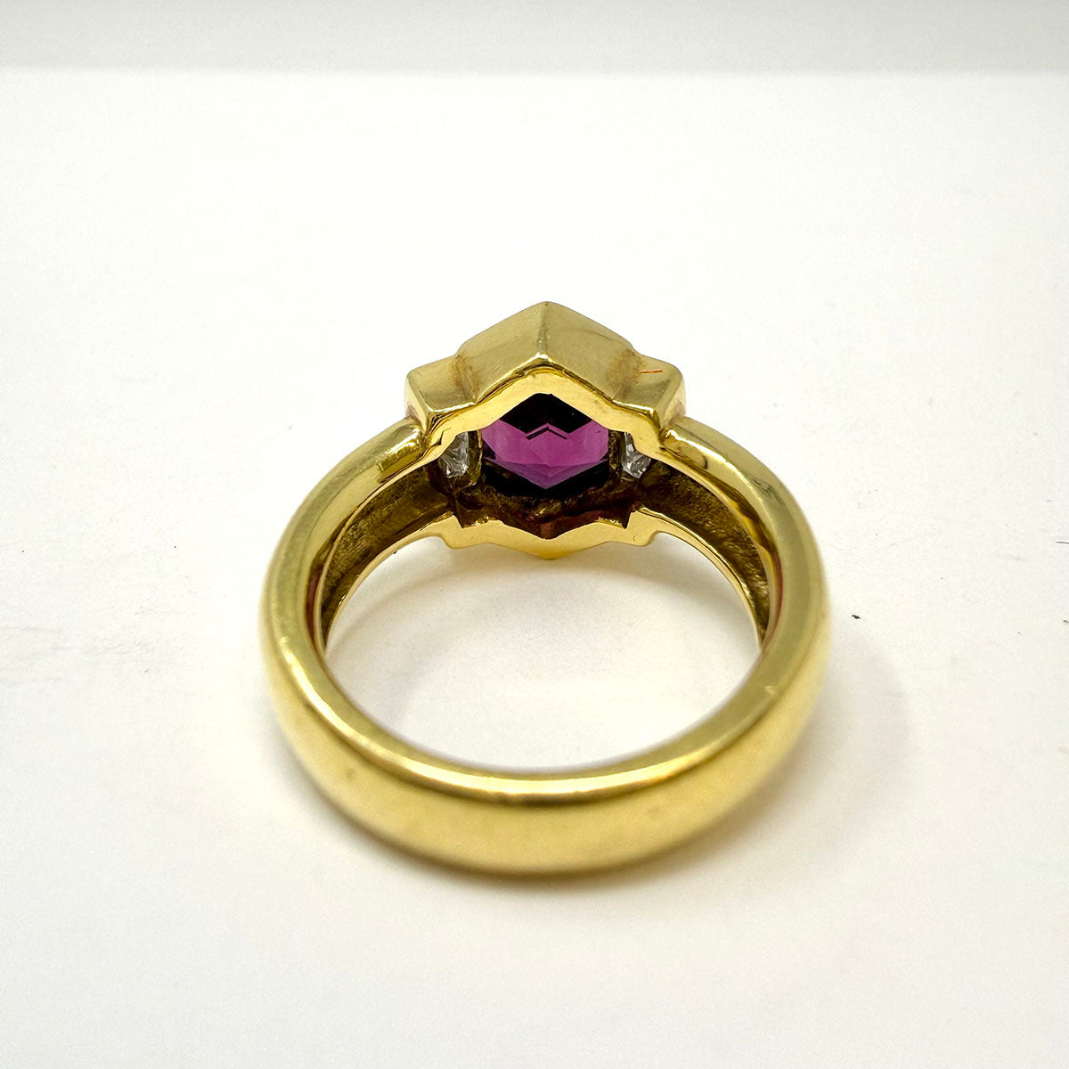 Susan Berman 18K Gold Hexagonal Shaped Ring with Rhodolite and Diamond
