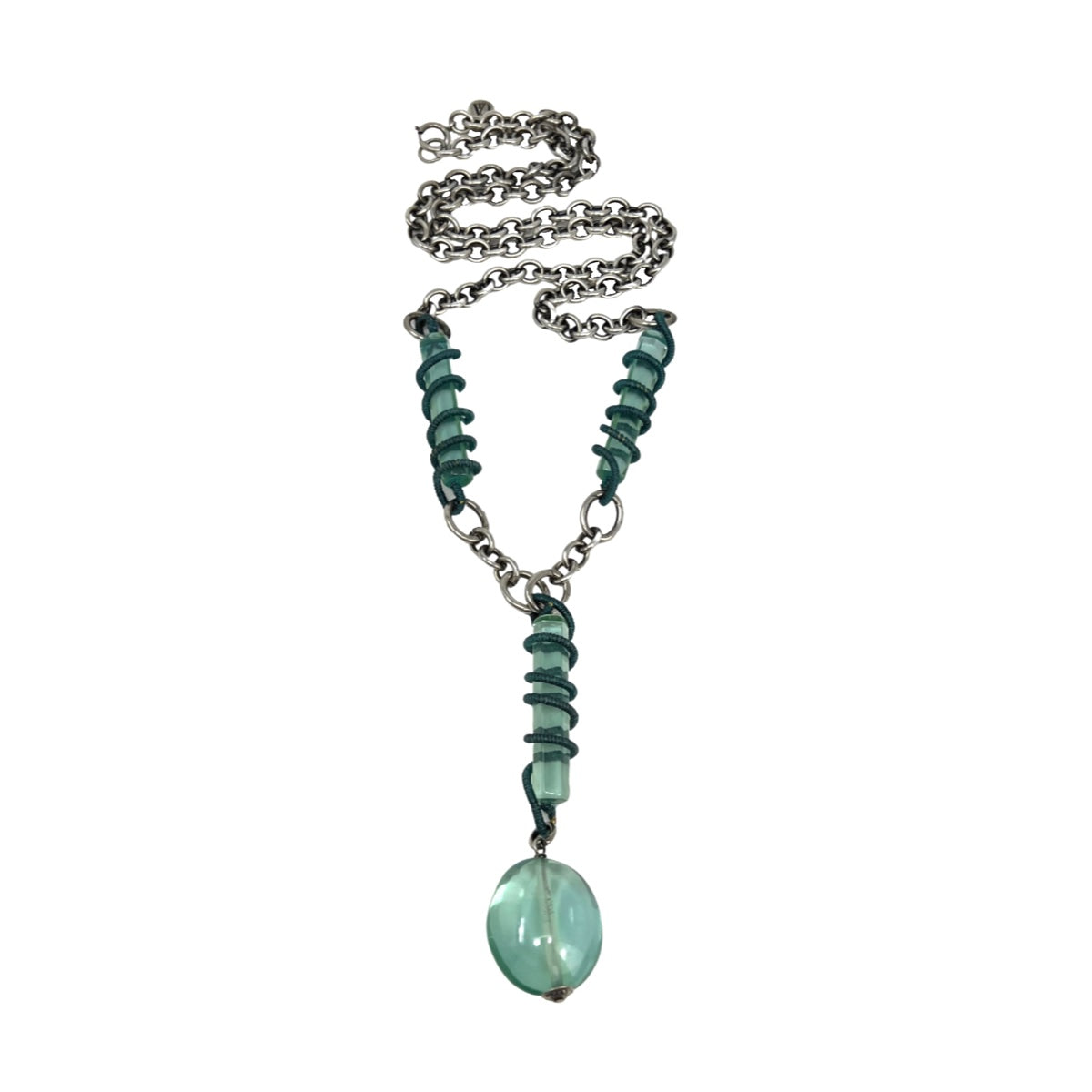 Giorgio Armani 36" Silver Oval Link Necklace with 3 Turquoise Lucite Stick Links
