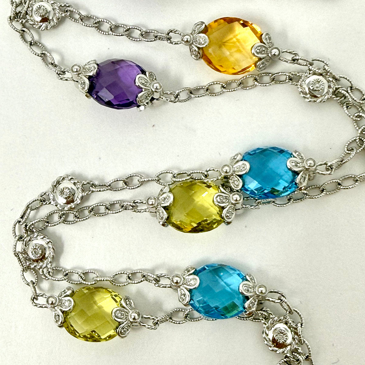 14K White Gold Station Necklace