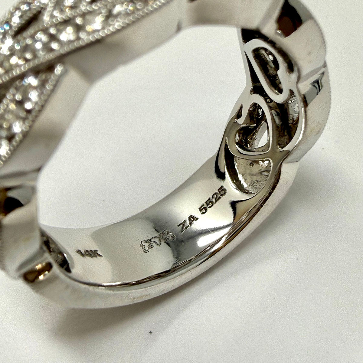 14K White Gold Weave Design Ring with Diamonds