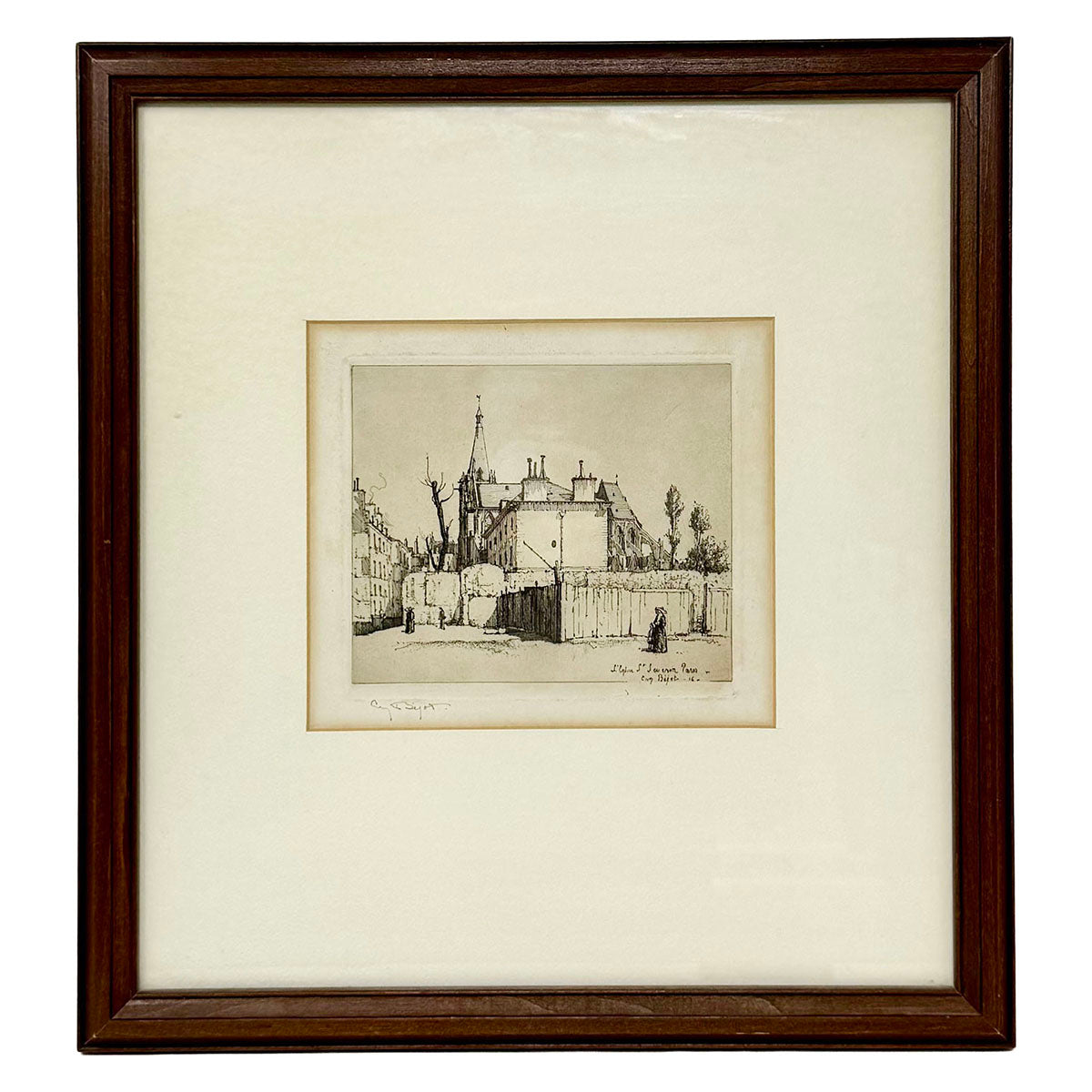 Framed Etching "The Church of Saint-Severin, Paris" Signed 1916