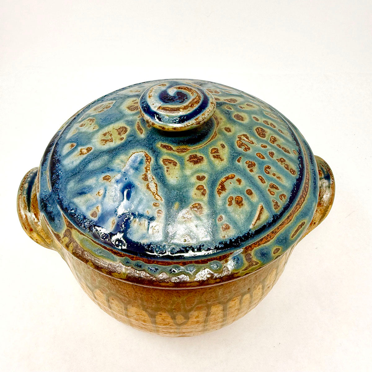 Handmade Ceramic Ash Glaze Lidded Jar Signed