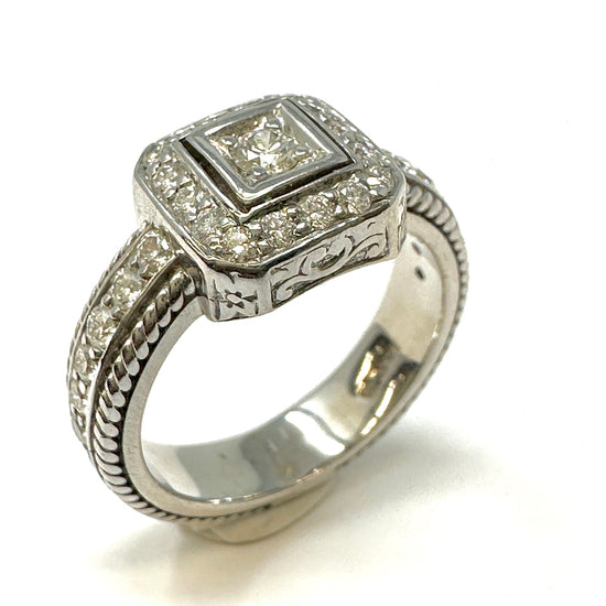 18K White Cast Halo Style Ring with Diamonds