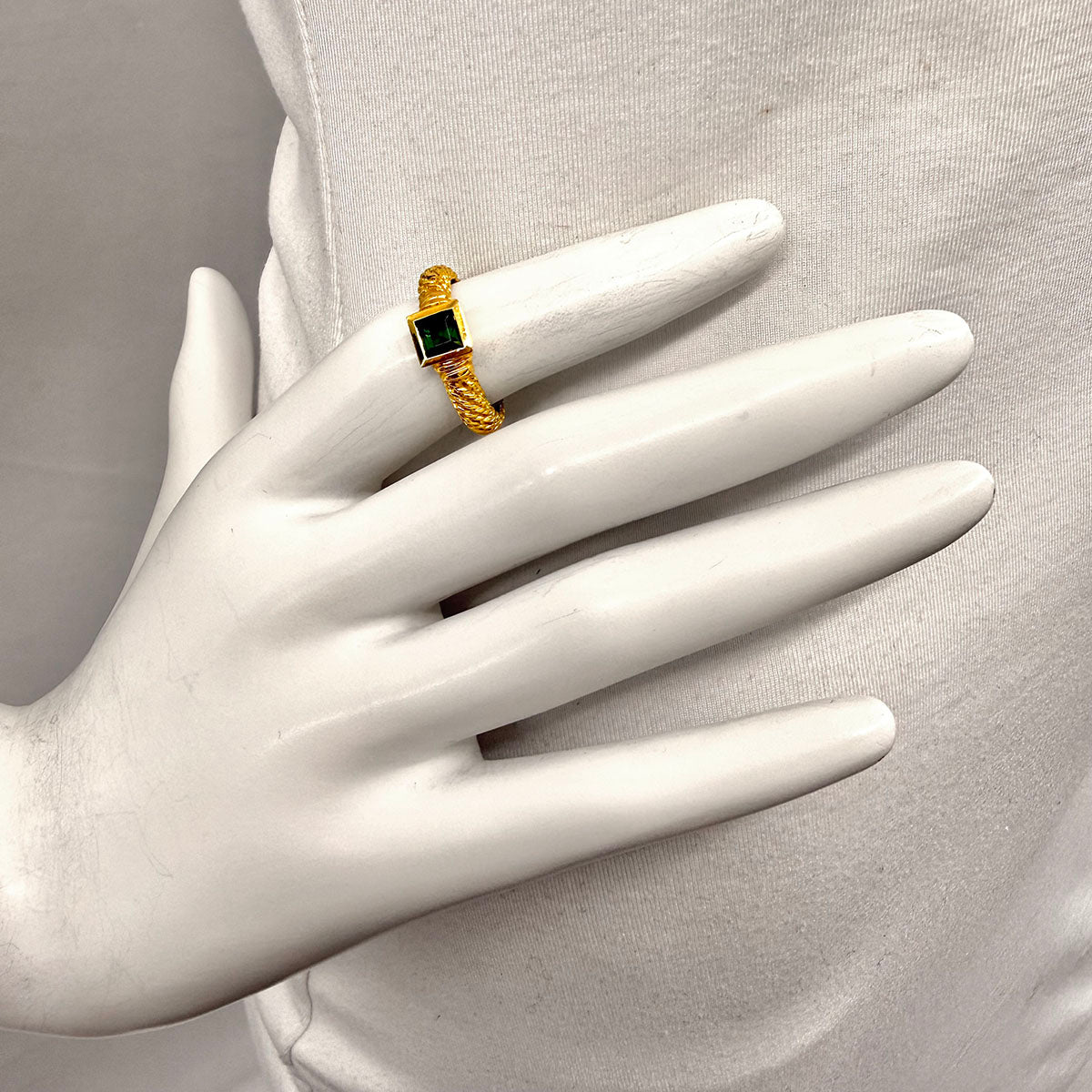 David Yurman 18K Gold Ring with Square Green Tourmaline
