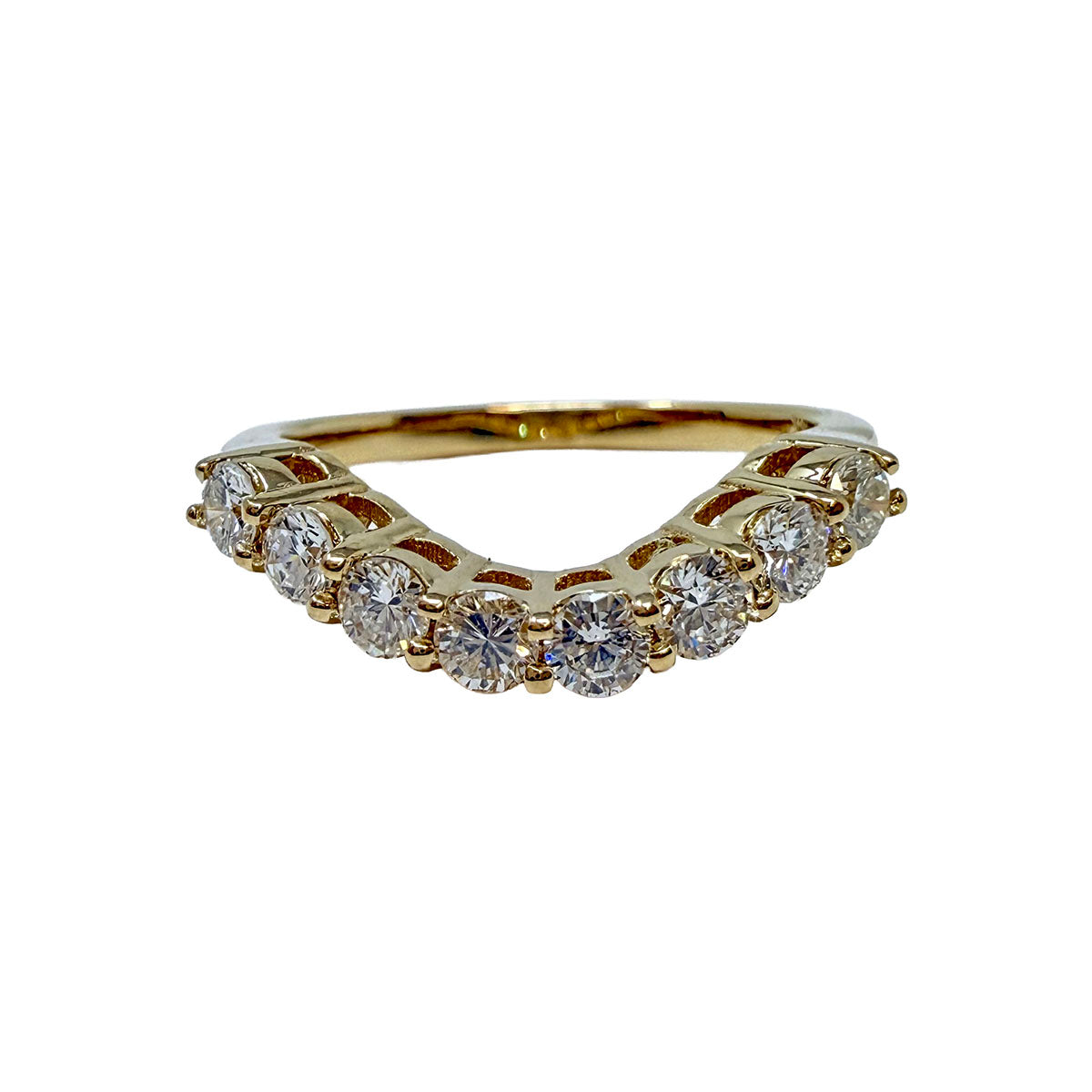 14K Gold Curved Ring with 8 Diamonds