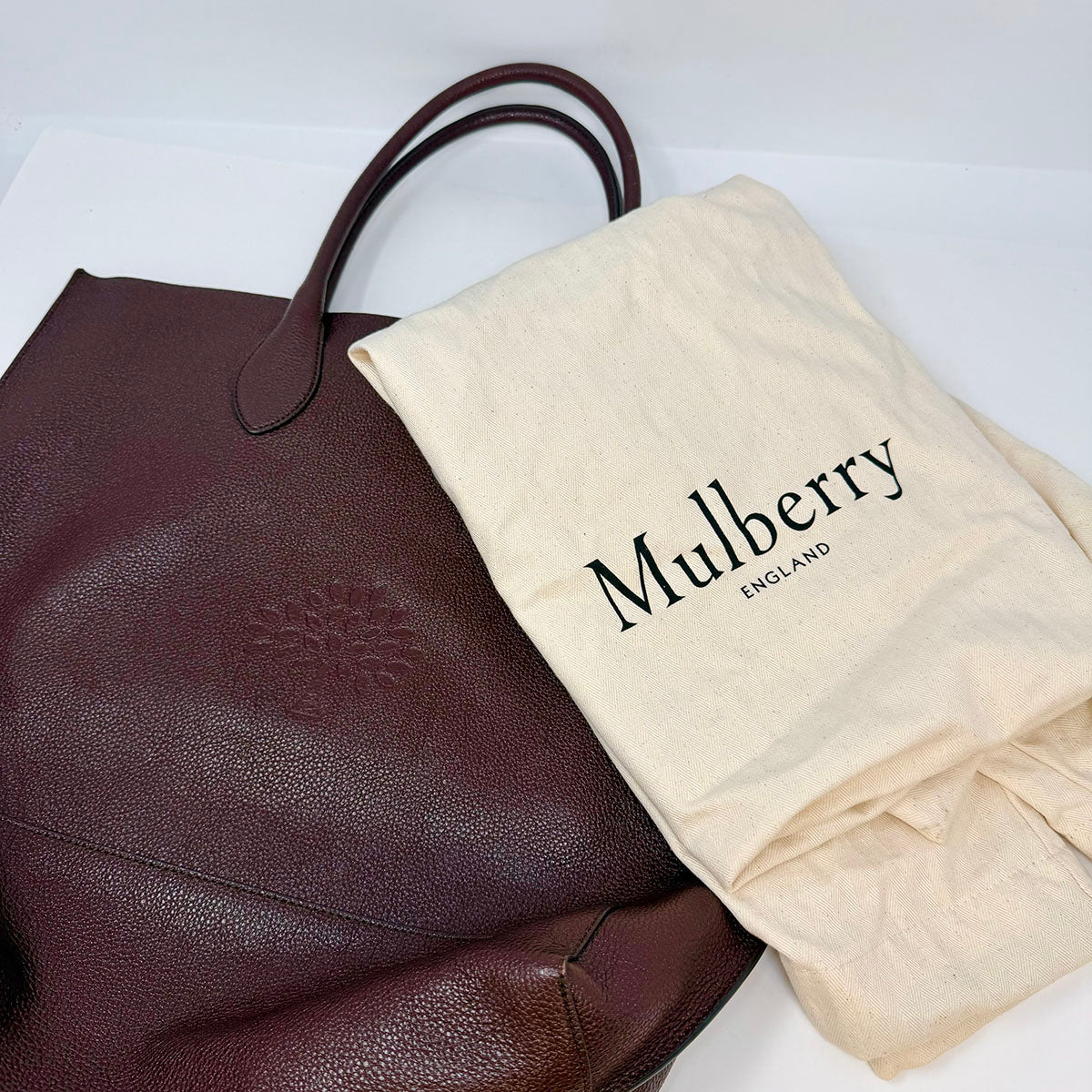 Mulberry Pebble Leather Tote with Embossed Tree Motif