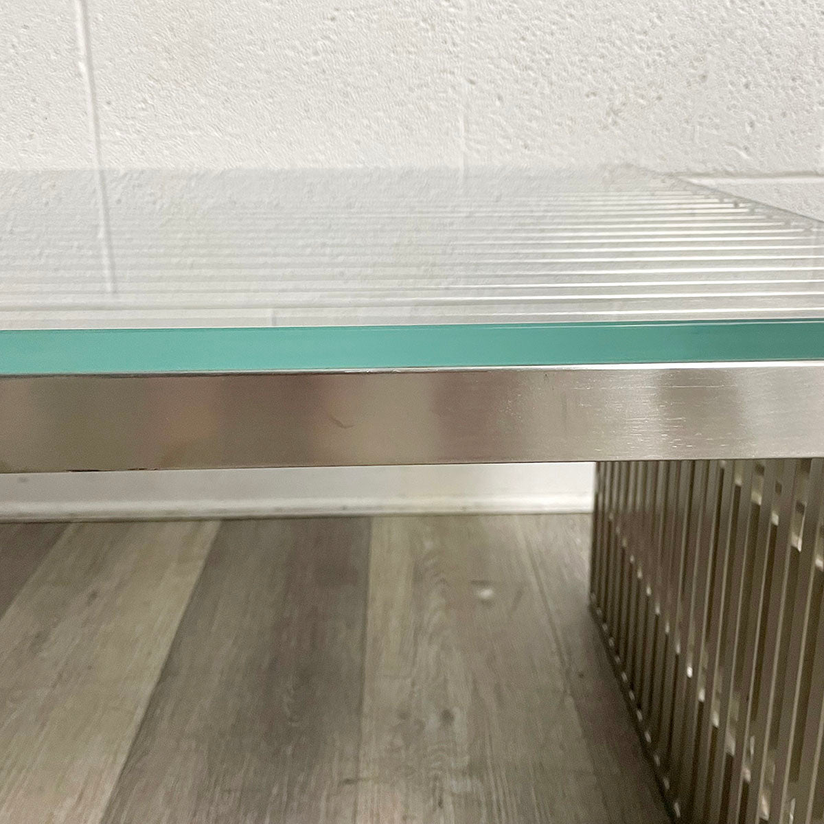 Coffee Table with Glass Top and Brushed Metal Base