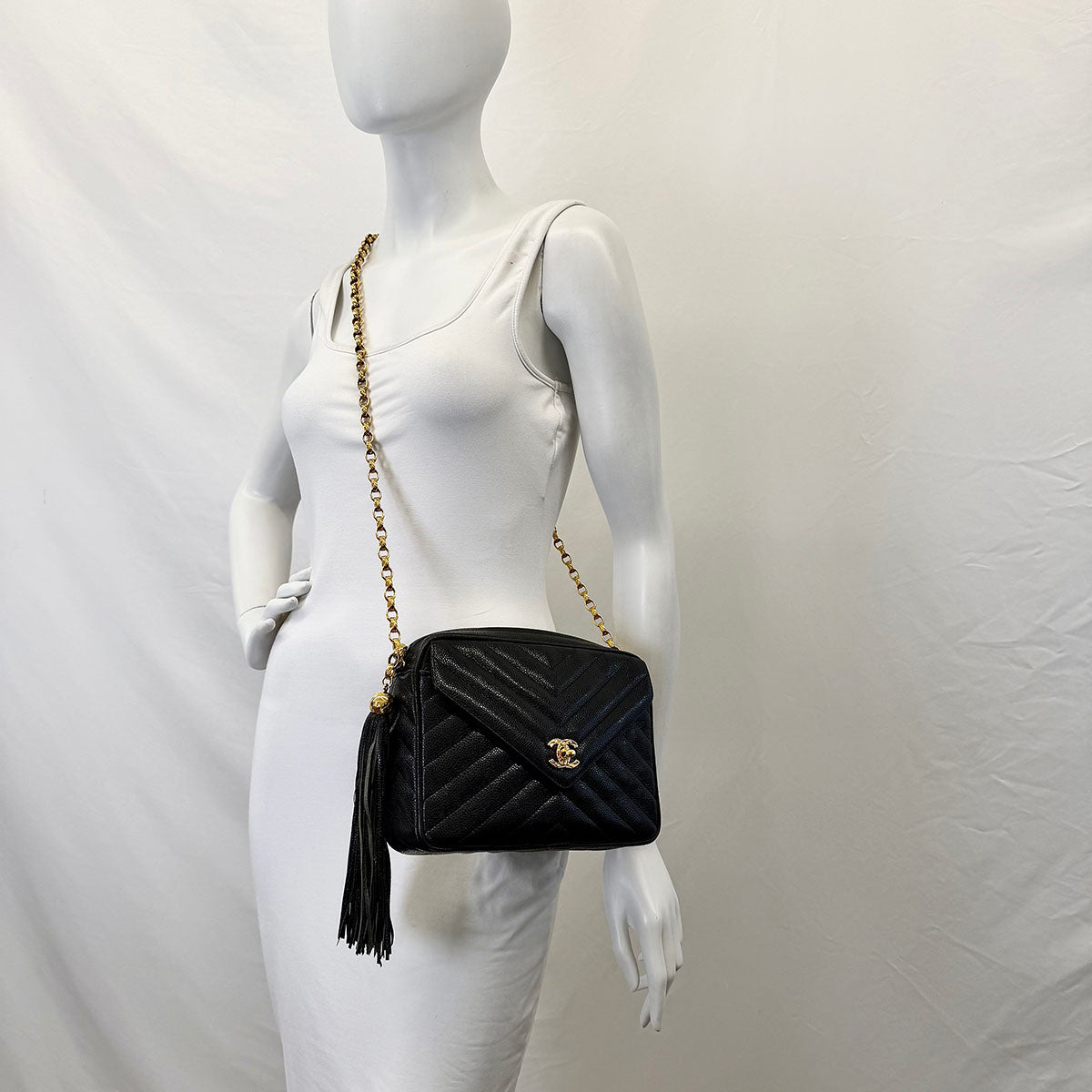 Chanel Vintage Chevron Caviar Camera Bag