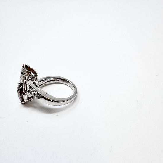 Platinum Twin Diamond Ring with 1.18ct Diamond and 1.17ct Cognac Colored Diamond