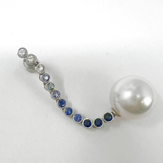 18K White Gold Drop Earrings with Sapphire and South Sea Pearl