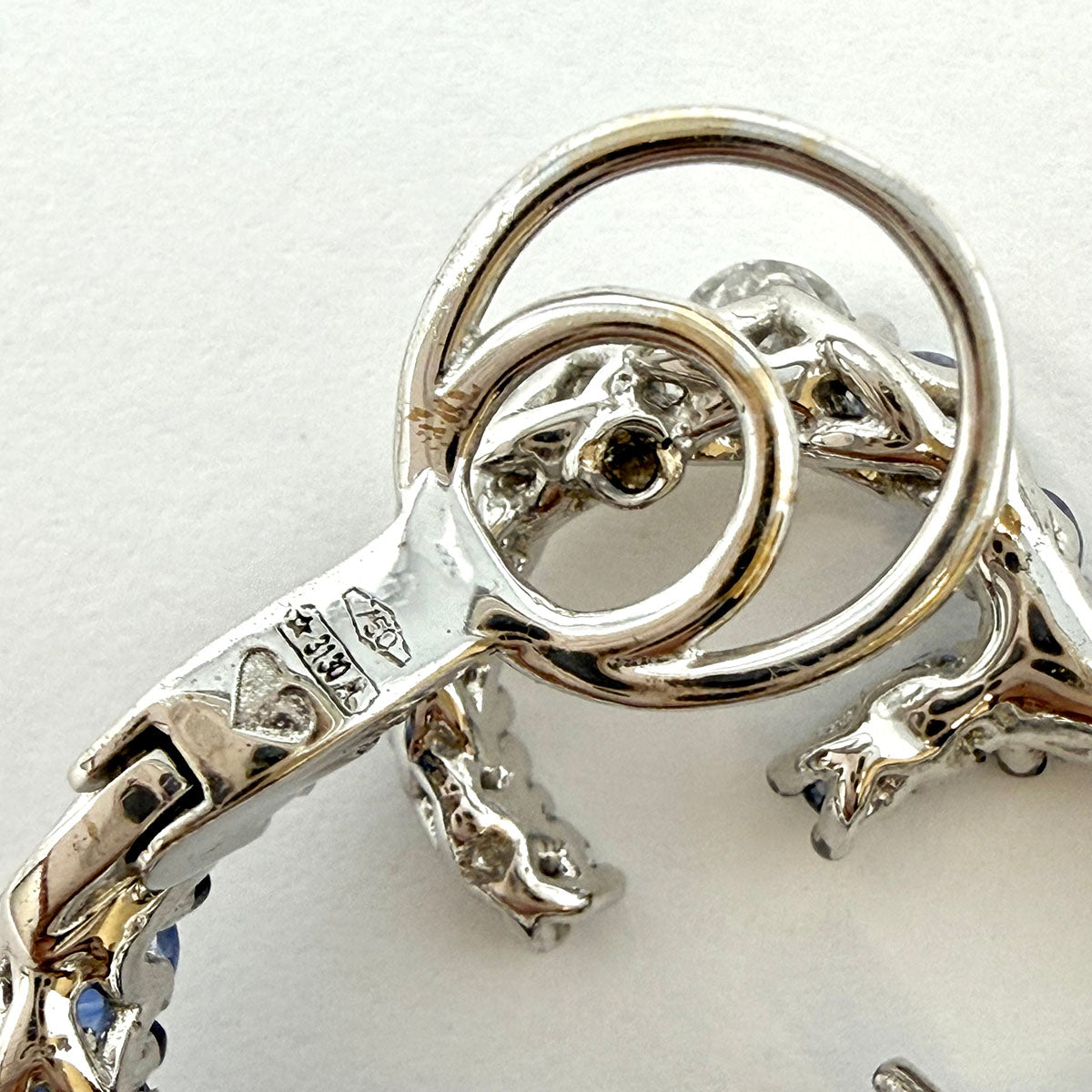 18K White Gold Open Quatrofoil Shaped Earrings with Sapphire and Diamonds