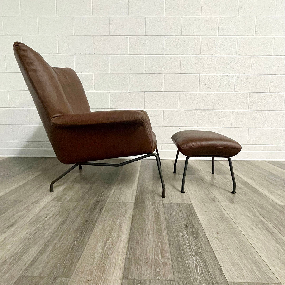 Room & Board Cognac  Leather Lounge Chair with Ottoman