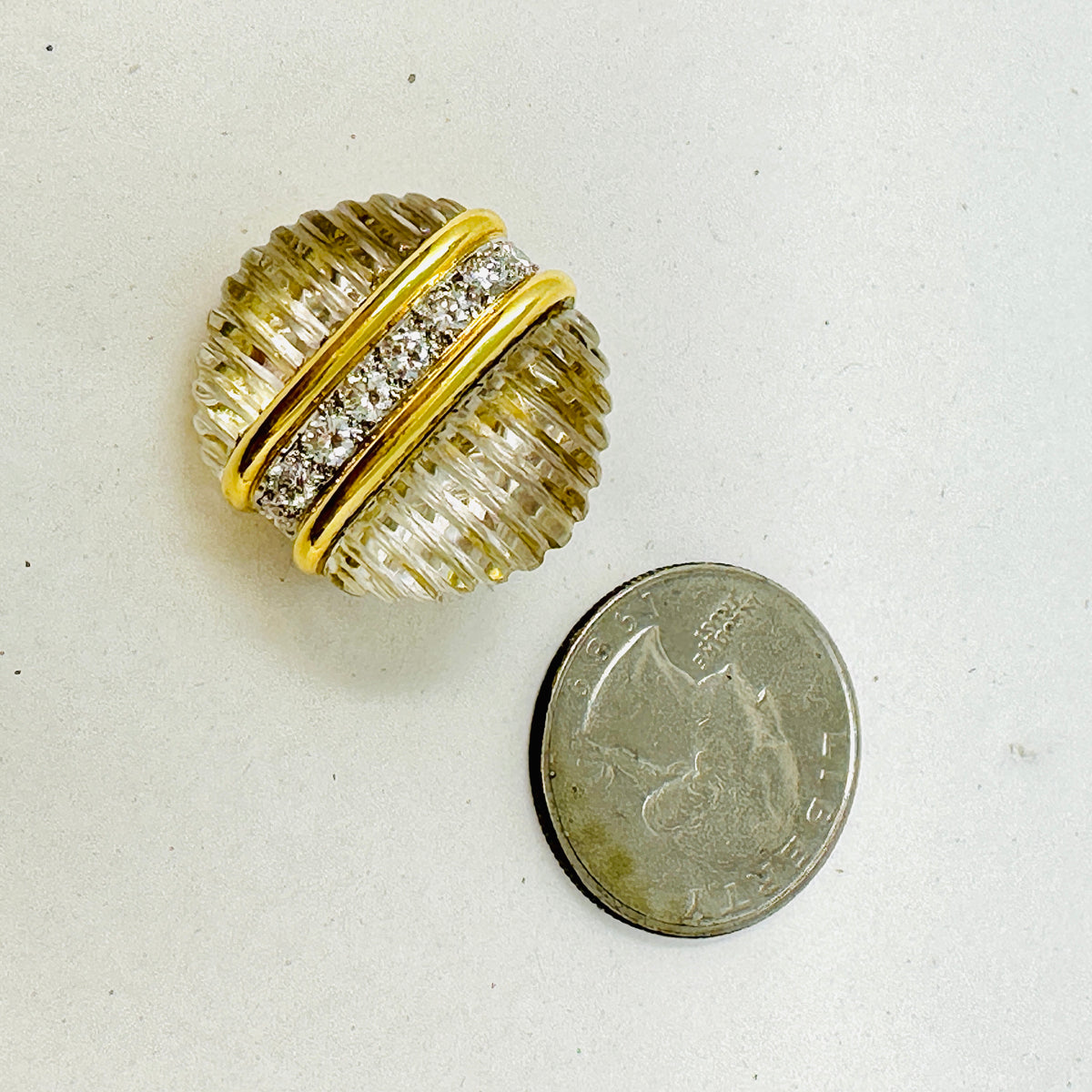 Montreaux 18K Gold Earclip with Carved Crystal and 16 Full Diamonds
