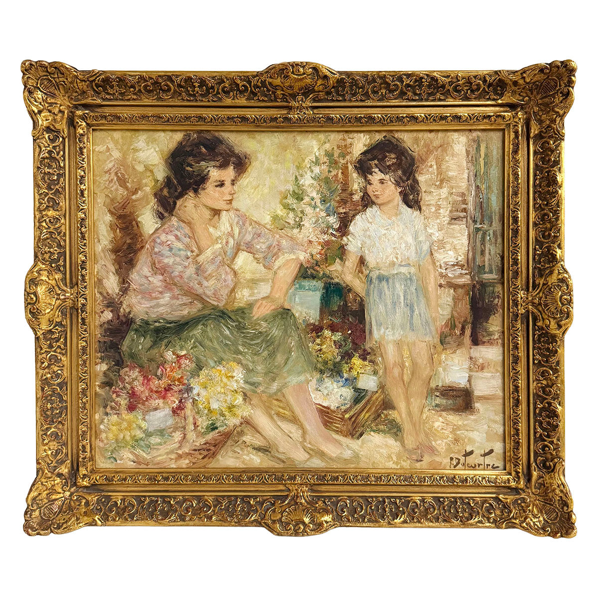 "Mother and Daughter in a Landcape", Signed