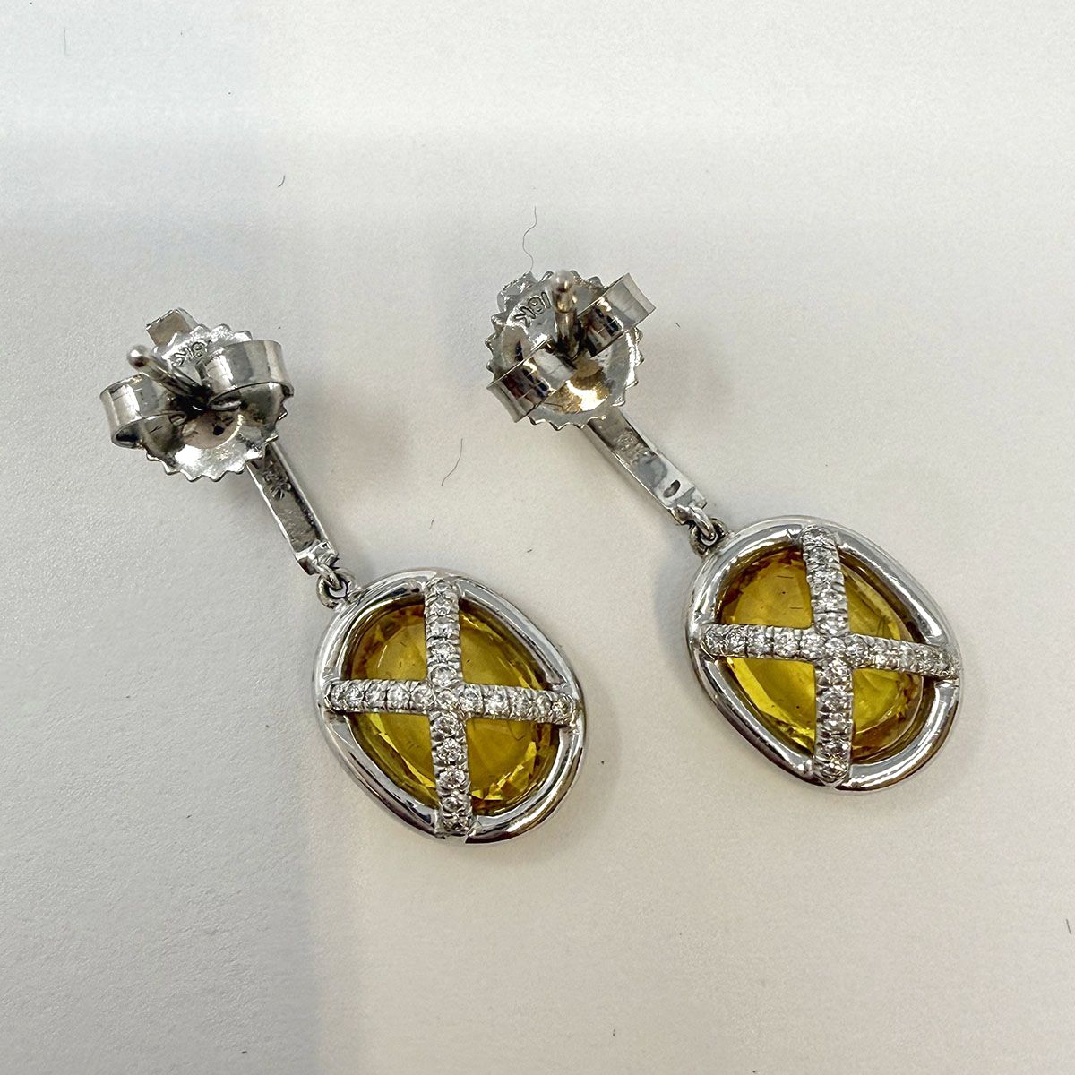 Platinum Drop Earrings with Yellow Sapphire and Diamonds