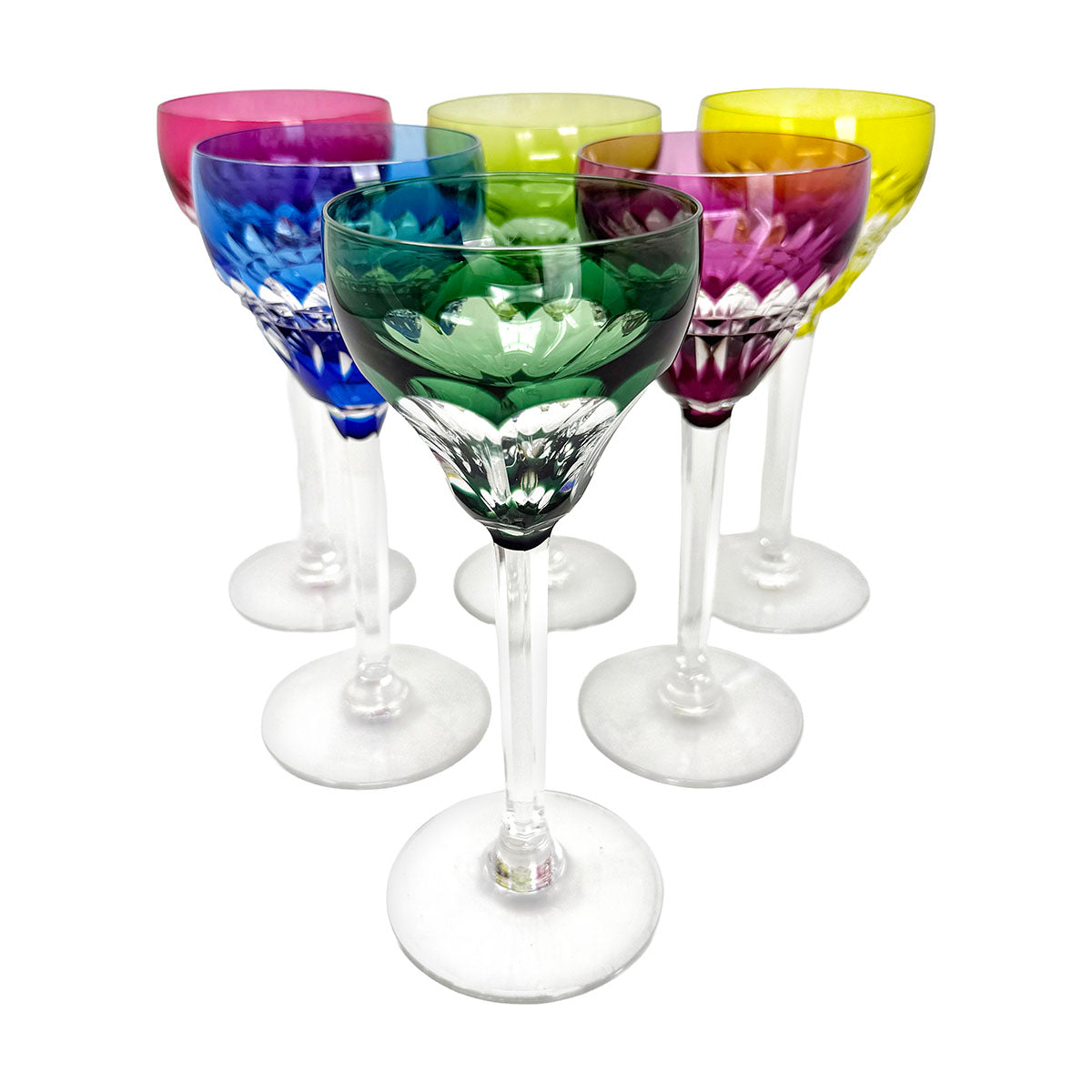 Val St Lambert Set of 11 Wine Glasses Various Colors Cut Crystal