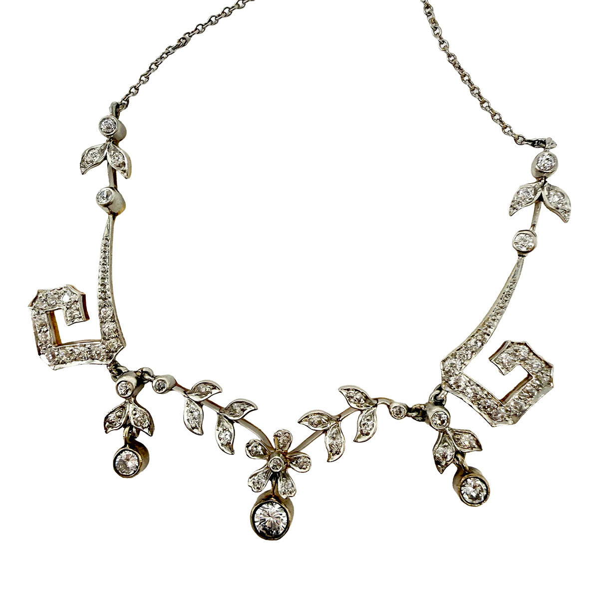Vintage Platinum and 18K Gold  Diamond Pendant Necklace