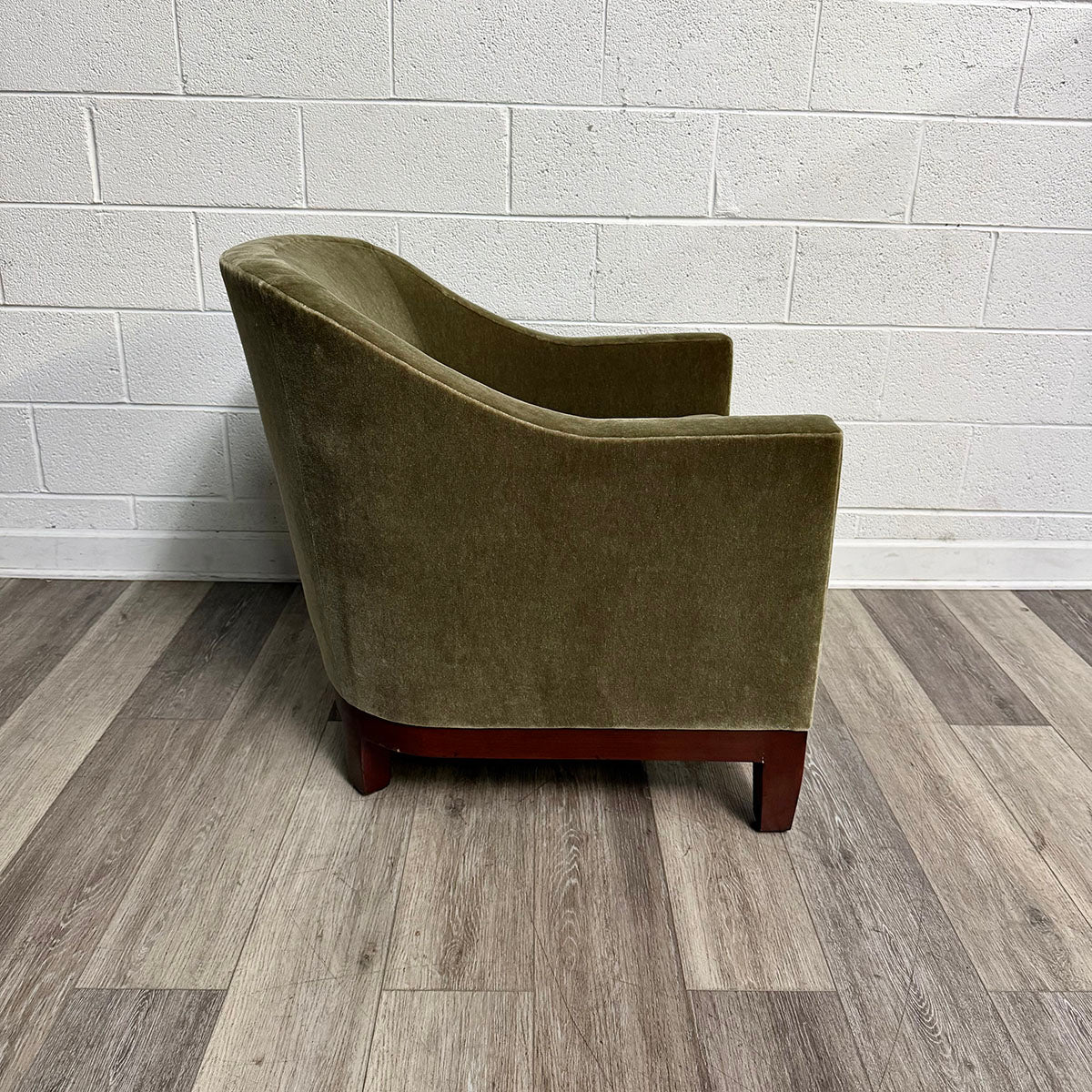 Pair of A. Rudin Olive Green Moihair Club Chairs