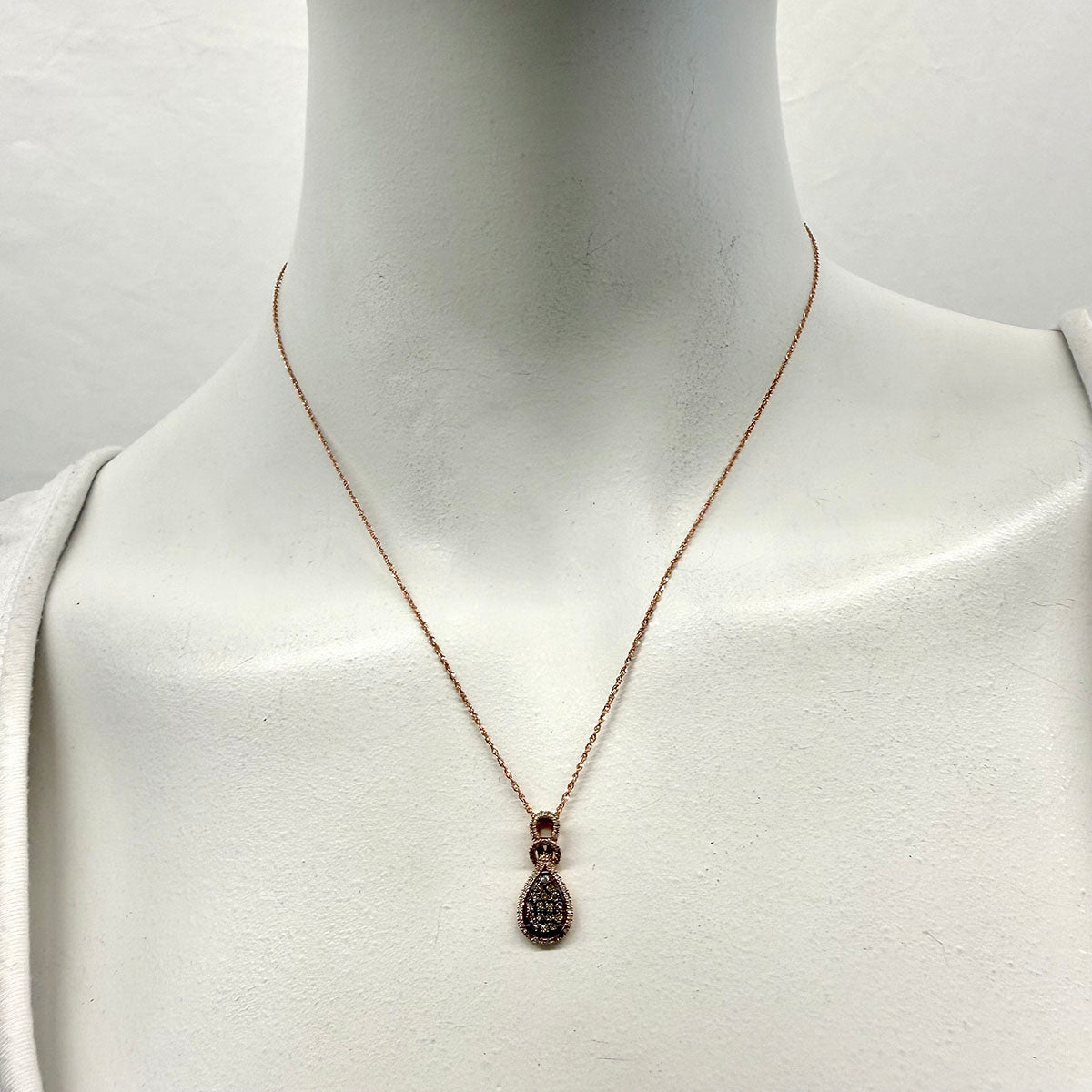 14K Rose Gold Necklace with Teadrop Diamond Pendant