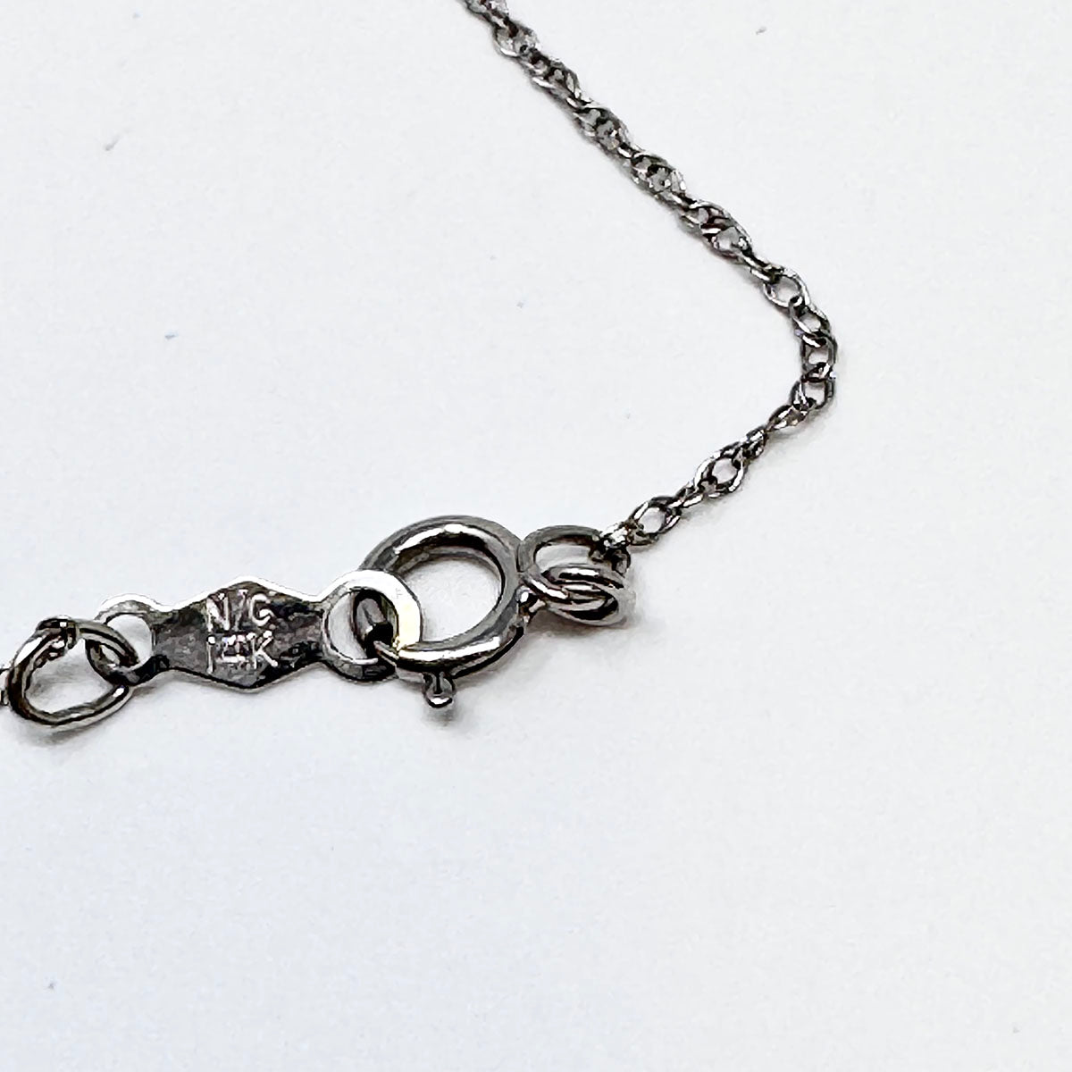 14K White Square Diamond Pendant Necklace