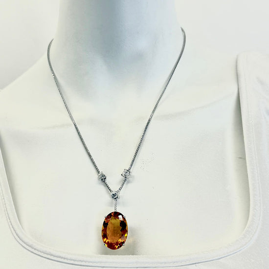 14K White Gold Necklace with Citrine and 3 Raw Diamonds