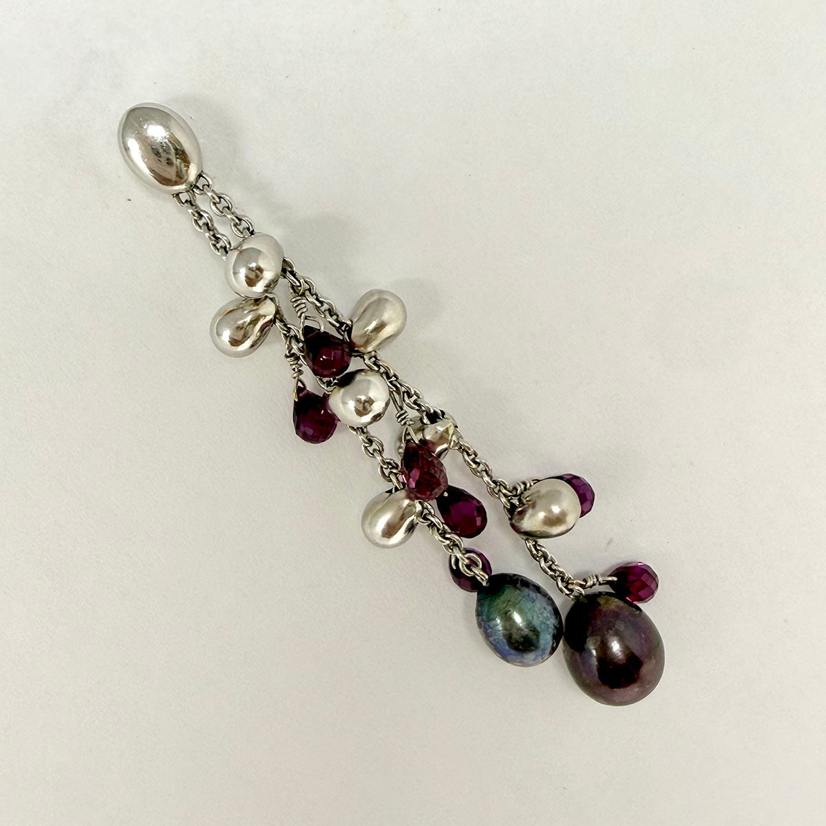 Marco Bicego 18K Gold Drop Earrings with Pear Shaped Garnets and Black Pearls