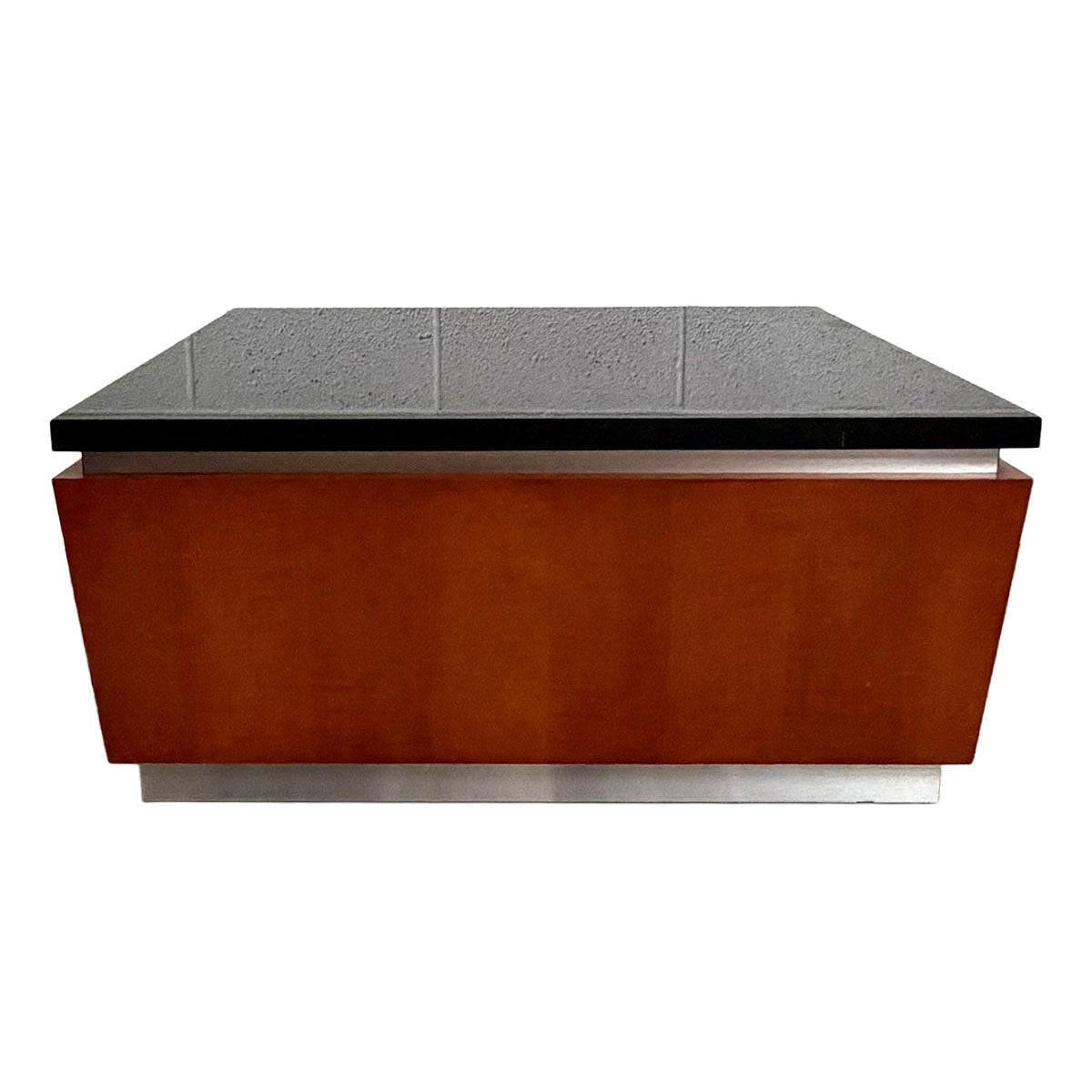 Square Black Stone-Top Coffee Table with Wood Base