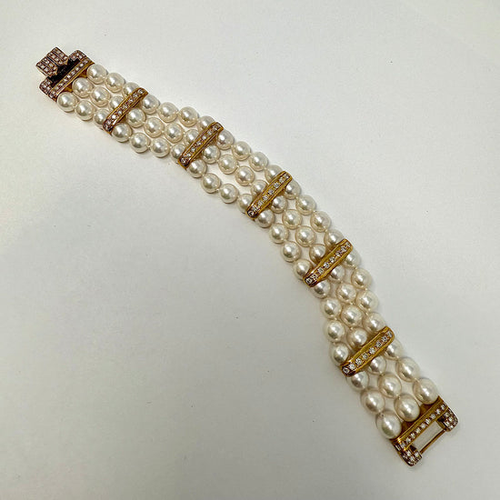 3 Strand Pearl Bracelet with 18K Gold Clasp and Diamonds