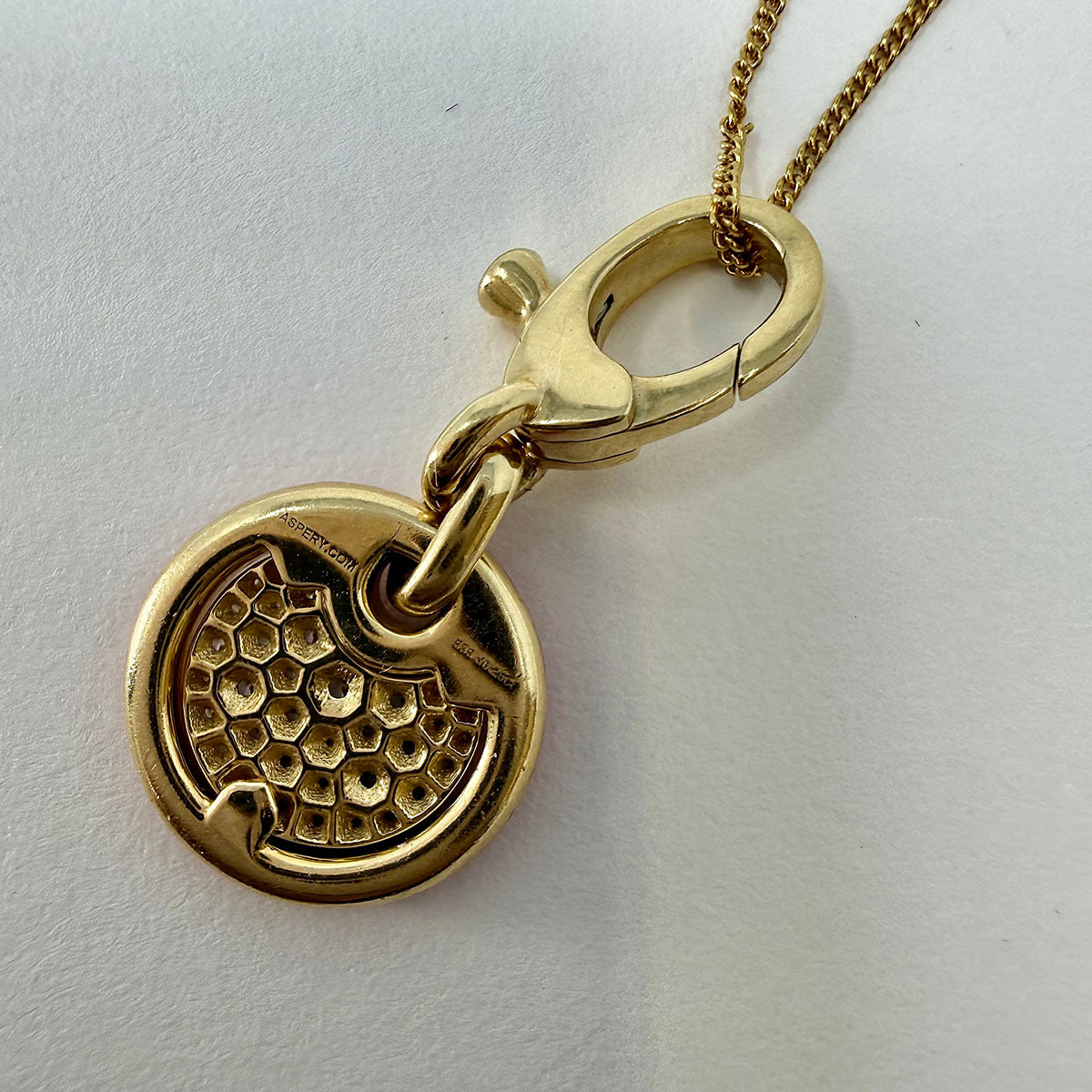 14K Gold Necklace with Diamond Embellished Disc Pendant with Red Enamel Trim