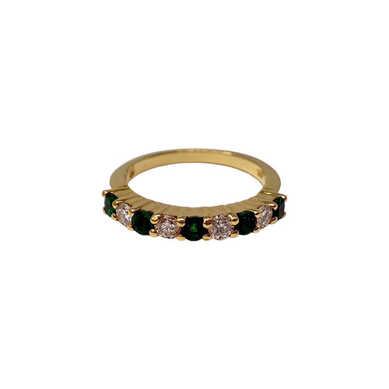 18K Gold Ring with 5 Emeralds and 4 Diamonds