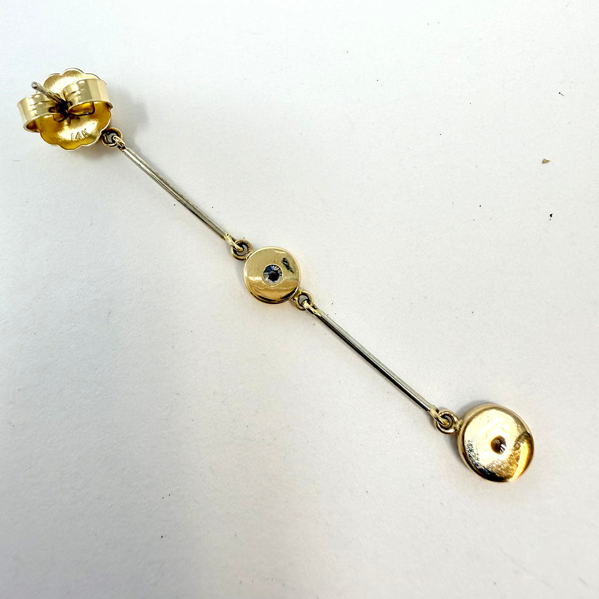 14K Gold Linear Drop Earrings with Diamonds