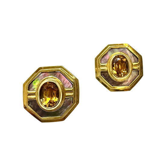 18K Gold Earrings with MOP and Oval Citrine
